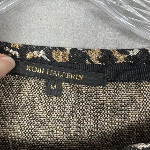 Kobi Halperin Top Size Medium Leopard Print Long Sleeve Smocked Cuff Oversized - Picture 7 of 12